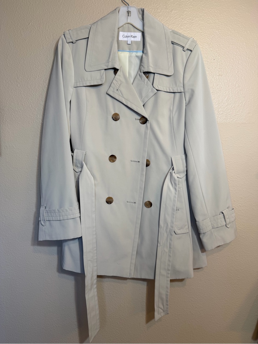 Calvin Klein Light Gray Double-Breasted Trench Coat